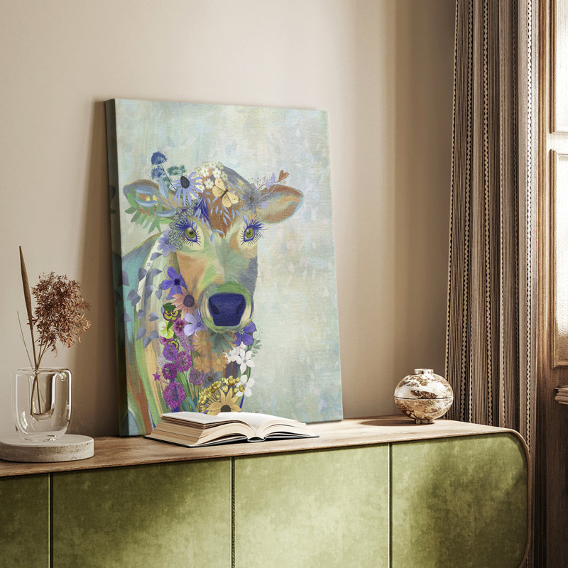 Fantastic Florals Cow - galerie sur mesure tendue Cavas, H 18 po x l 12 po