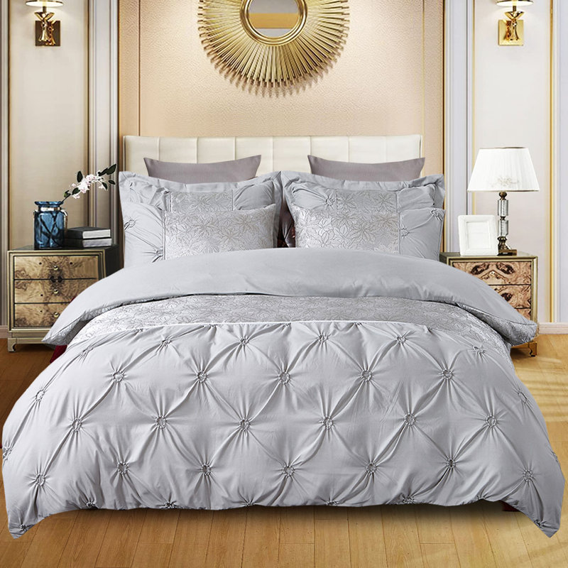 Cairnbrook Damask Duvet Cover Set with Pillowcases, Silver, Kingsize - 2 Standard Pillowcases