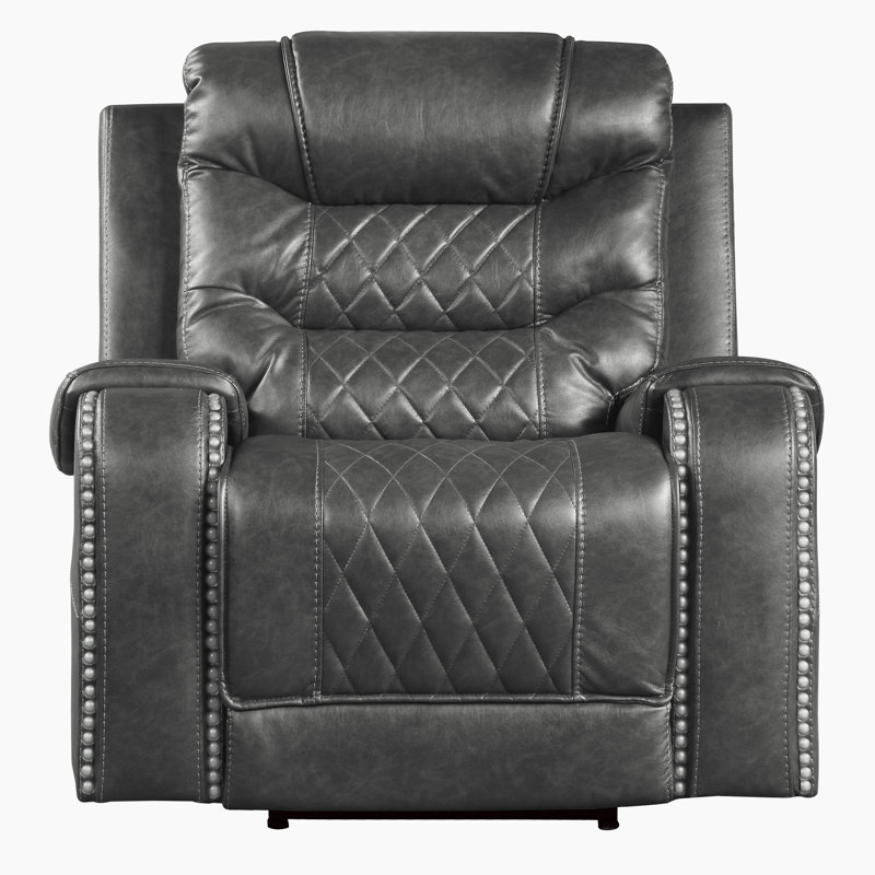 Denby 40" Traditional Faux Leather Power Recliner with One-touch power control with adjustable positions, Sophisticated Nailhead Trim