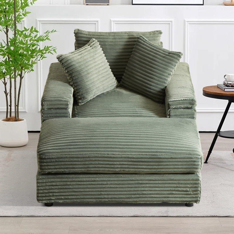 Chaise longue rembourrée Rodson, Velours côtelé vert