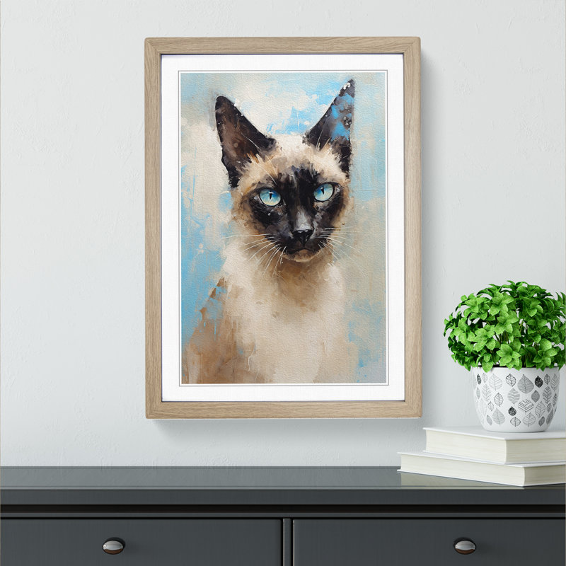 Siamese Cat Impressionism No.2 - Single Picture Frame Print on Wood, Oak, 34cm H x 25cm W x 2cm D