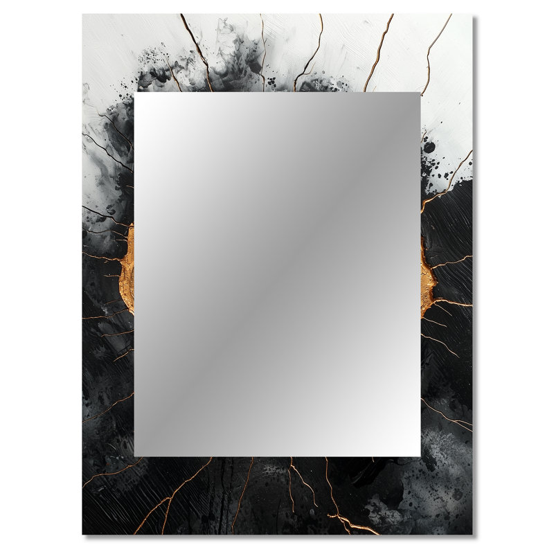 Mysteries Of A Dark Onyx Wood Slice I - Tree Large Mirror, Black Unique Wall Mirror Decor, Printed Metal Art, 40" x 30"