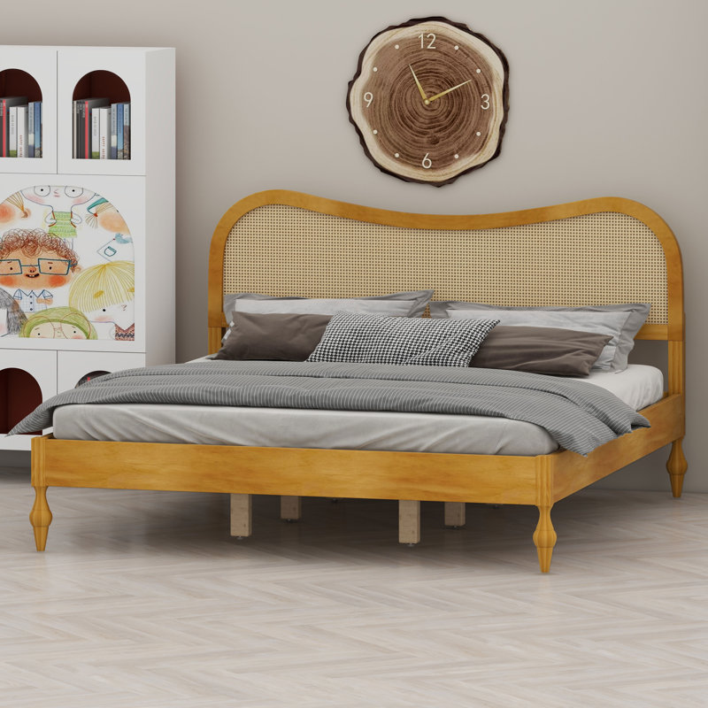 Lit plateforme Boho avec tête de lit courbée de style moderne Mid-Century, Naturel