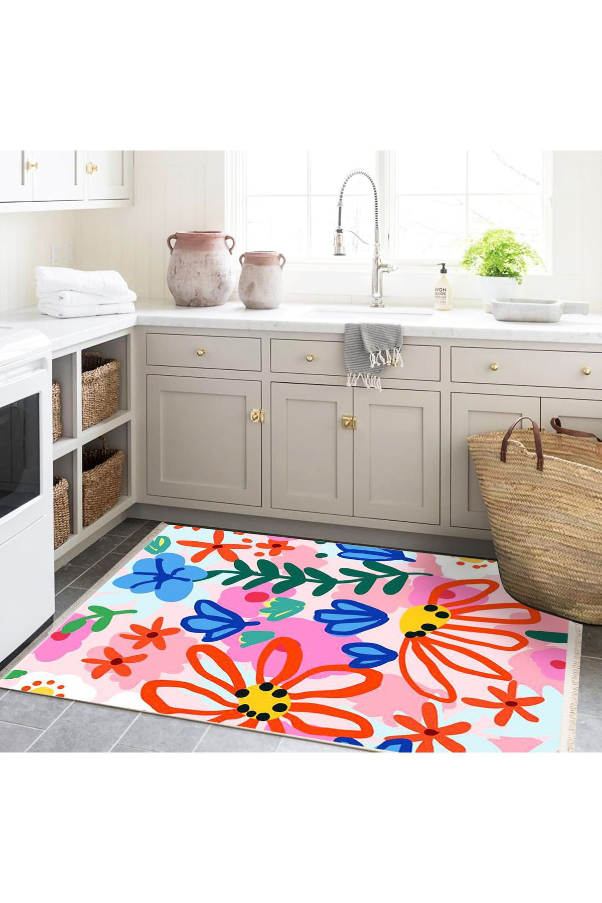 Hokku Designs Multicolor Flowers and Leaves Pattern Woven Base Modern ...