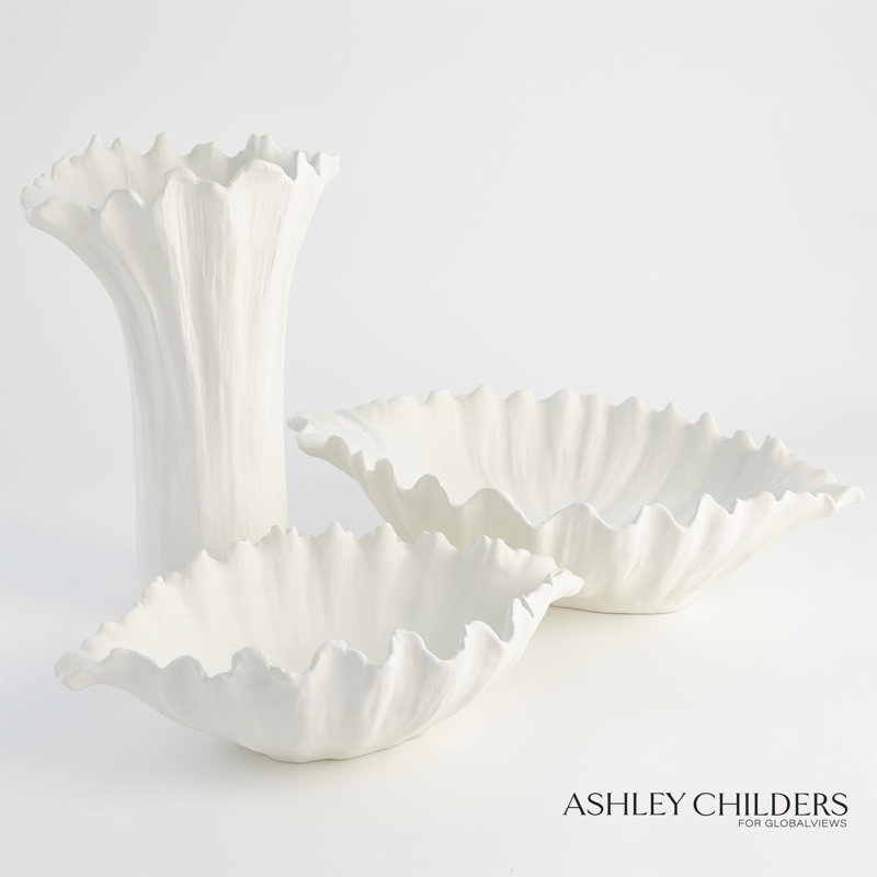 Organic Wave Oval Bowl-White-Lg, White