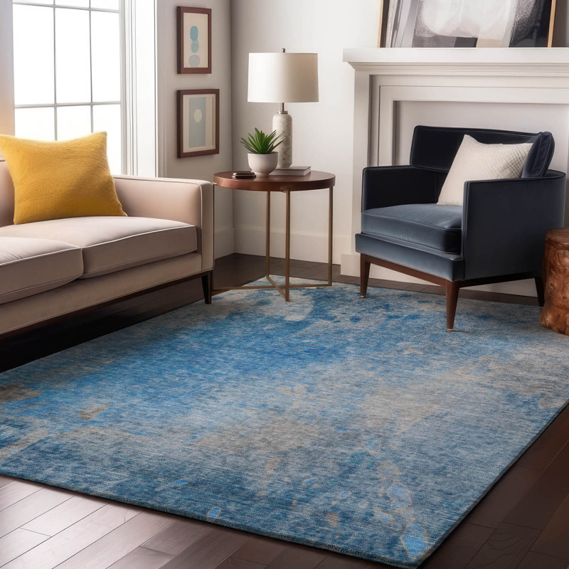 Tapis bleu Cerrito AMF562 lavable à la machine de qualité supérieure, Rectangulaire 3 pi x 5 pi
