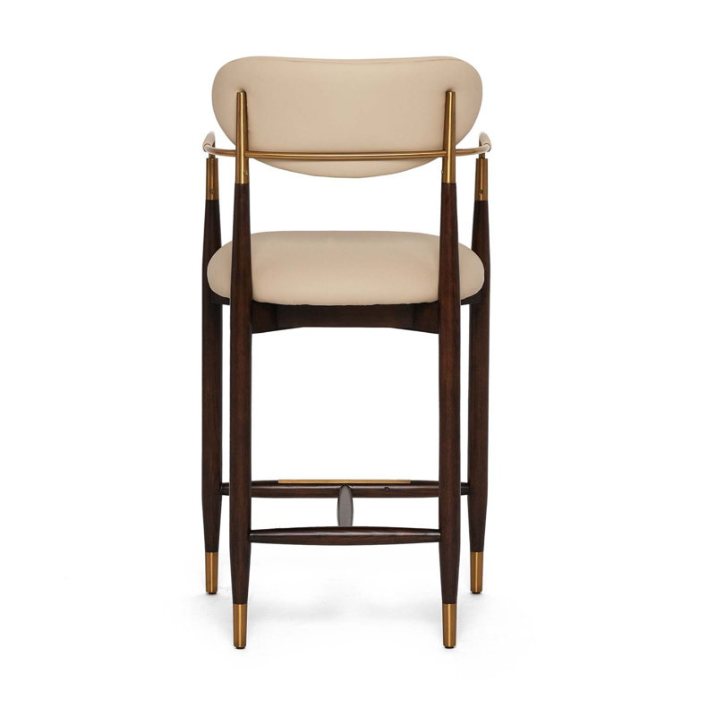 Cidra Upholstered Stool, Counter Stool (26.5" Seat Height), Cream Latte Seat/Classic Walnut/Satin Brass Frame