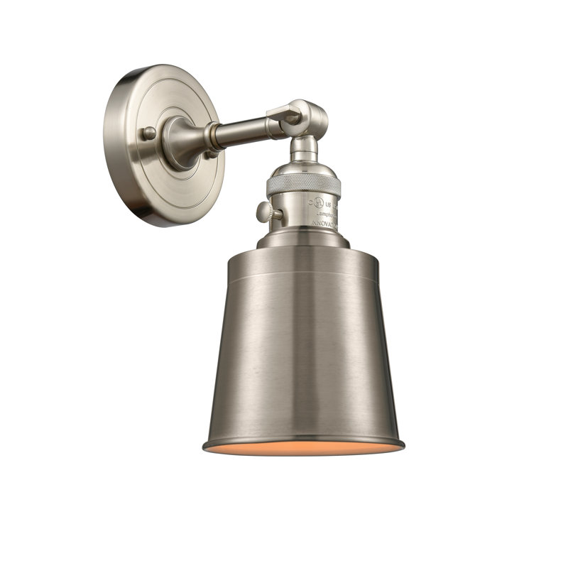 Shept Mallet Armed Sconce, 3.5 Watt Vintage LED Bulb, Brushed Satin Nickel