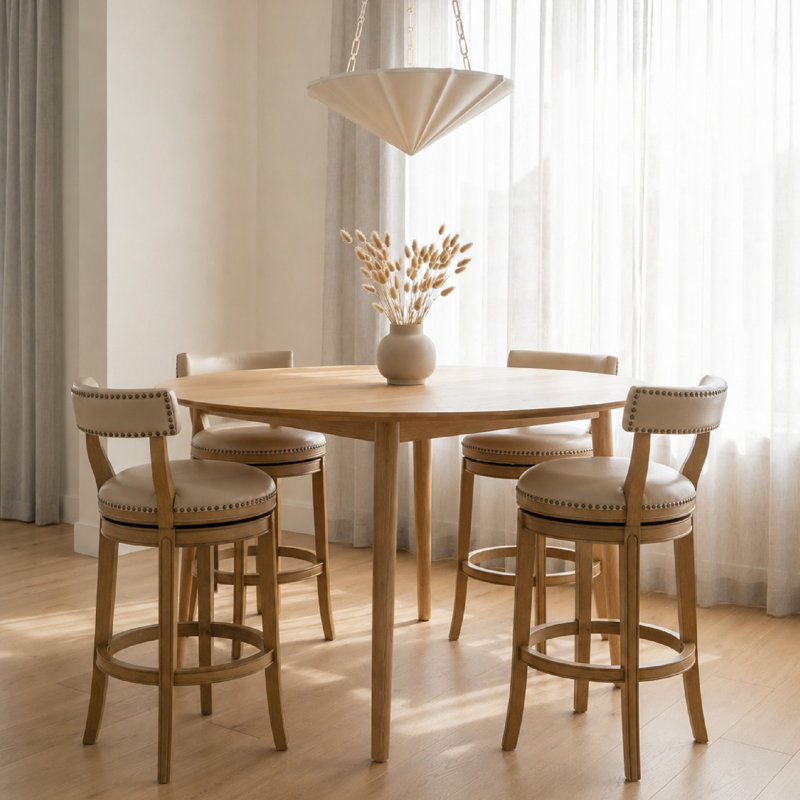 Maven Lane Alexander Stool with Faux Leather Upholstery, Weathered Oak, Bar Stool (31" Seat Height)