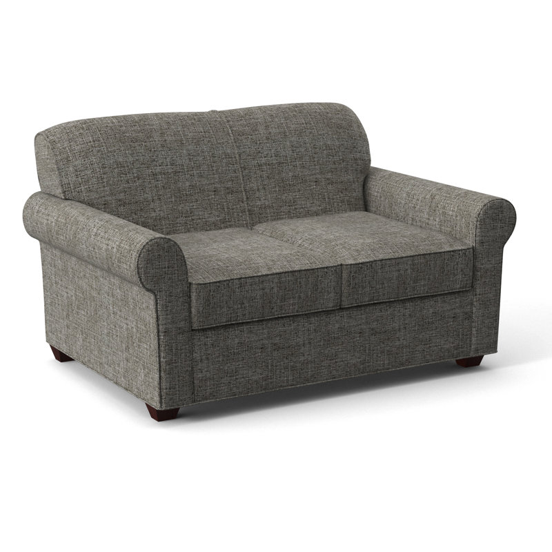 Finn 59" Rolled Arm Sofa Bed Loveseat with Reversible Cushions, Empire Mahogany, Archetype Quartz