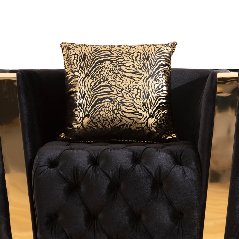 Fauteuil en velours 43,6 po Doruk, Velours noir