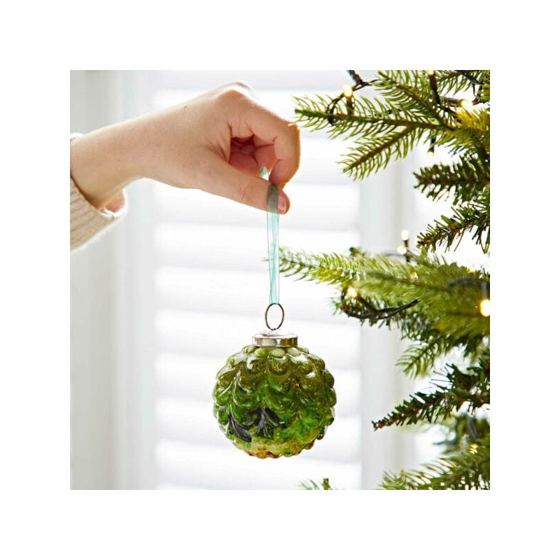 7cm Marble Glass Bauble, Green