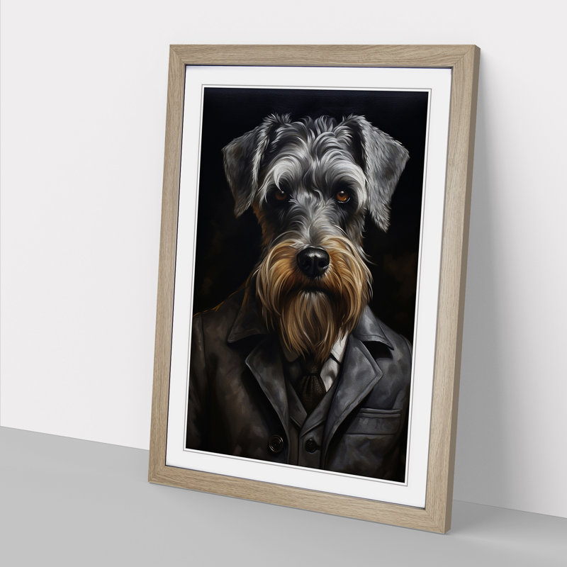Schnauzer In A Suit Painting No.2 - Single Picture Frame Print on Wood, Oak Framed, 64cm H x 46cm W x 2cm D