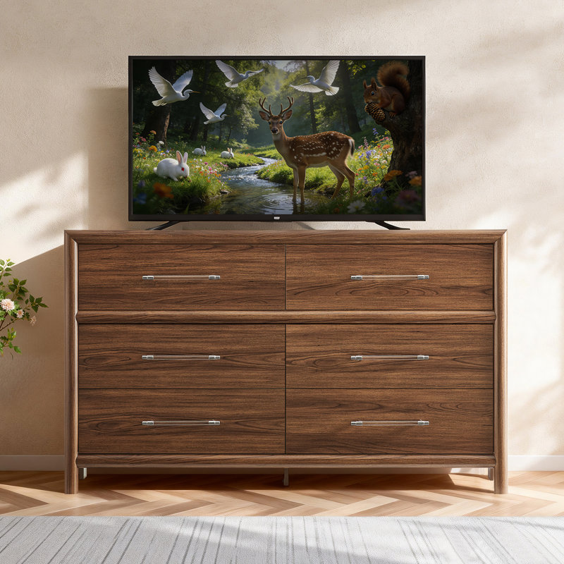 55"W Modern 6-Drawer Dresser, Brown