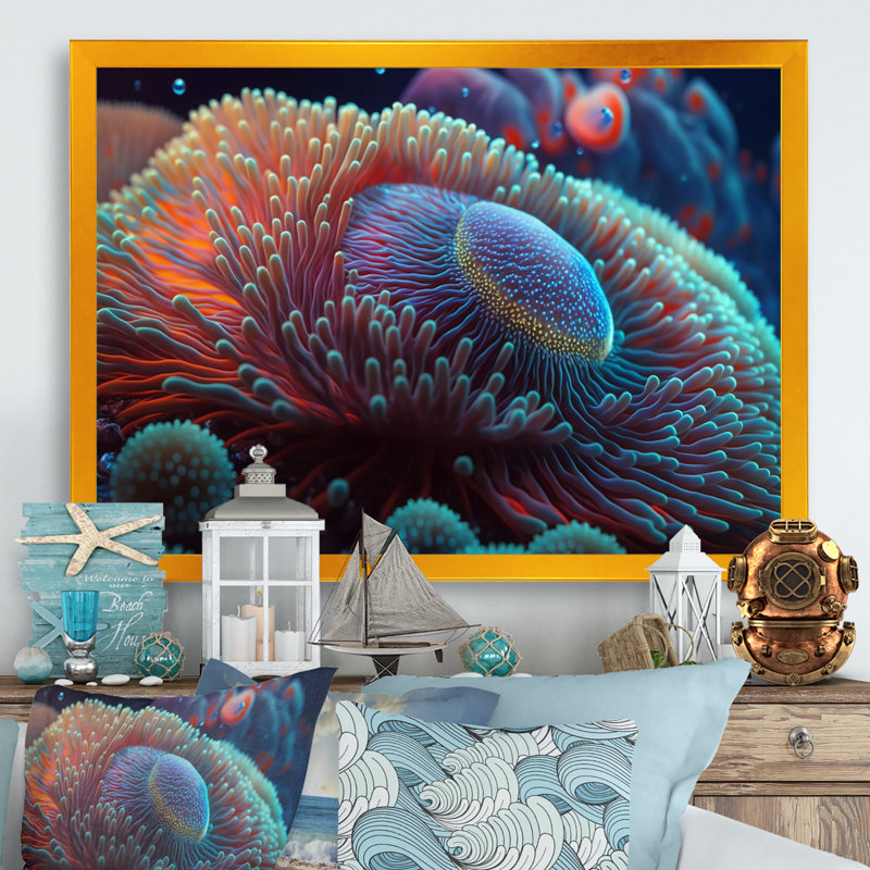 Dans l'océan - reproduction sur toile, Impression dorée sur toile encadrée, H 30 po x l 40 po x P 1,5 po