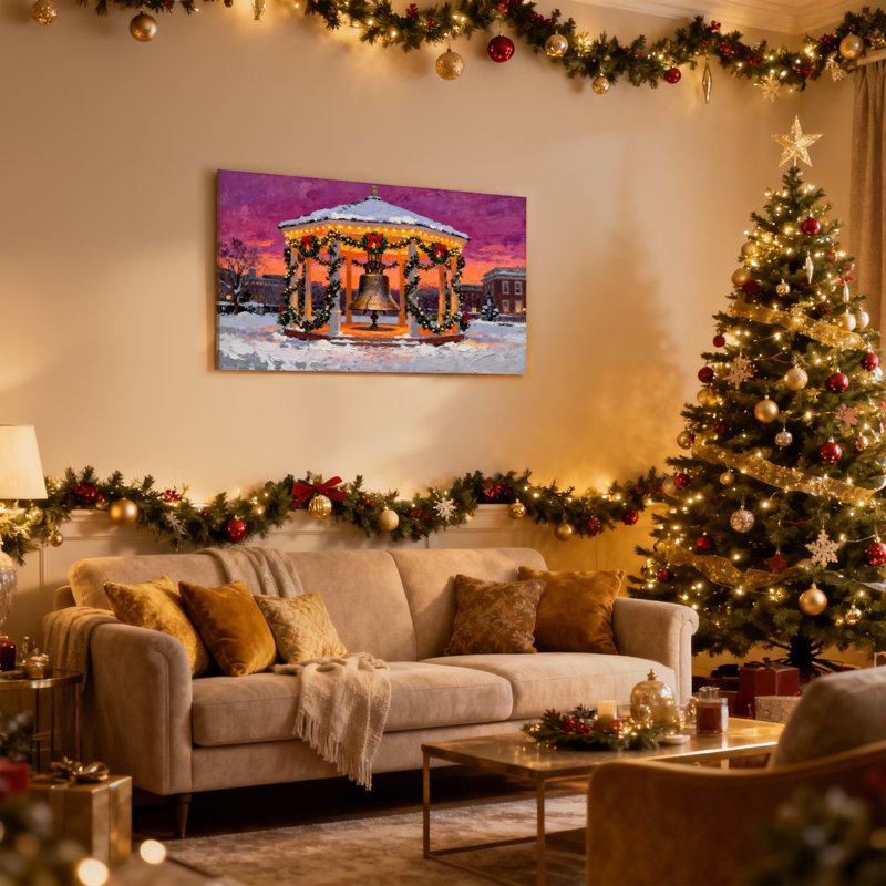 Ensemble de 3 toiles de Noël enneigées en forme de cloche de Noël, H 16 po x l 24 po