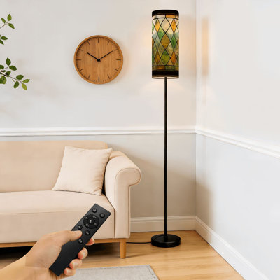 Lampe sur pied avec fenêtre à effet de vitrail moderne à intensité variable avec télécommande et pédale, abat-jour, abat-jour haut, lampe de coin pour le salon, la chambre et le bureau
