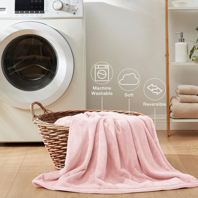 Abiram Plain Weave / Muslin Throw Blanket, 240cm x 200cm, Blush Pink