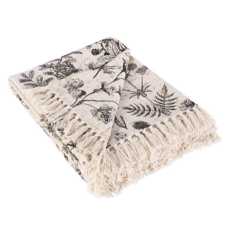 Botanical Elegance Fringed Cotton Throw - 50x60"