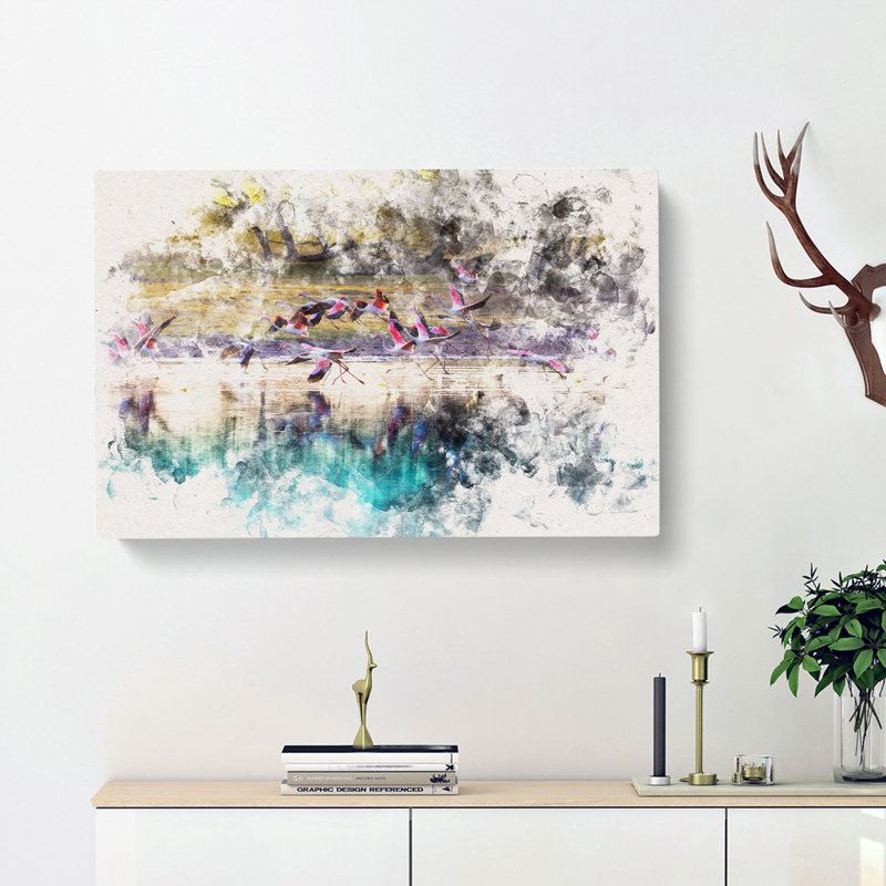 Flamingos Taking Flight - Wrapped Canvas, 35cm H x 50cm W x 3cm D