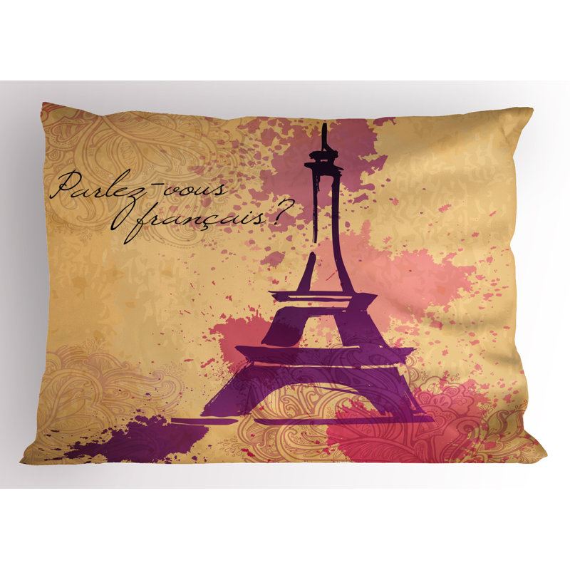 Ambesonne France Pillow Sham 2 Pack Pastel Splash Retro Purple Beige, 20"H x 30"W