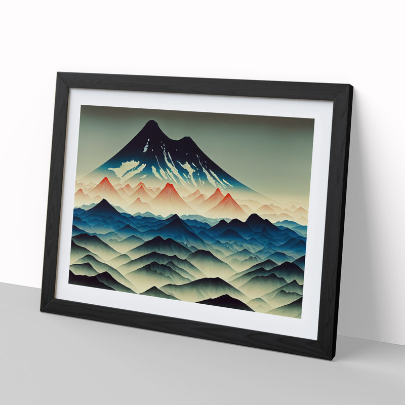 Marvellous Japanese Mountains - Single Picture Frame Print, 25cm H x 34cm W x 2cm D, Black