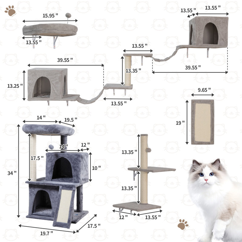 Denicia 7Pcs Cat Tree Shelf, Condo