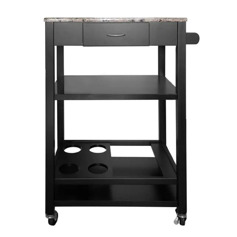 Ahseem Faux Marble with Wood Kitchen Buffet Serving Cart