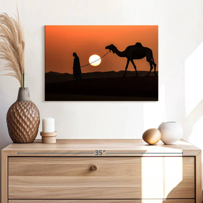 Silhouette d'homme et de chameau, H 16 po x l 24 po