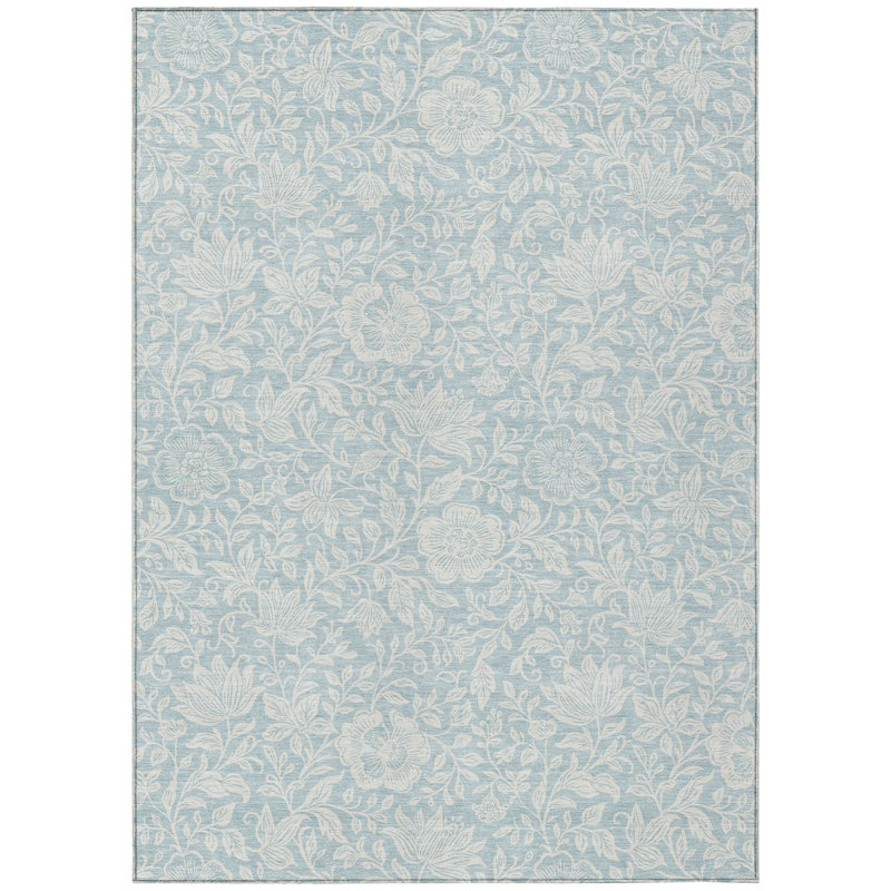 Machine Washable Indoor/Outdoor Chantille ACN2572 Floral Rug, Sky, 5' x 7'6"