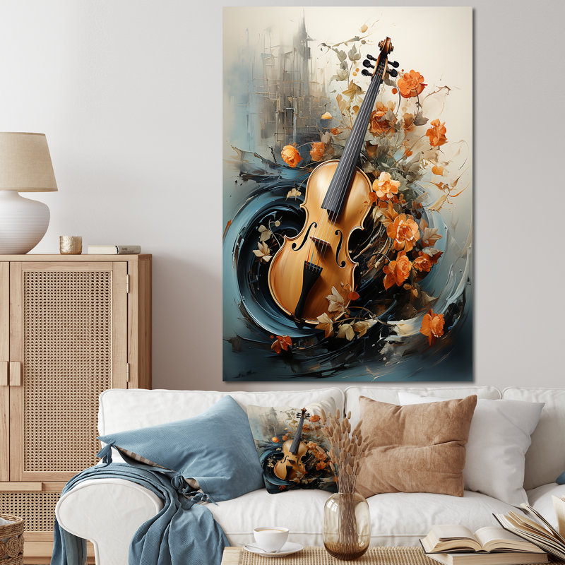 Rétro musique violon mélodie II - musique, art mural, Toile tendue, 60" H x 40" W