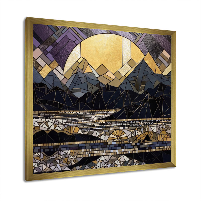 Vitrail doré encadré sur toile, H 16 po x l 16 po x P 1 po, Encadrement doré