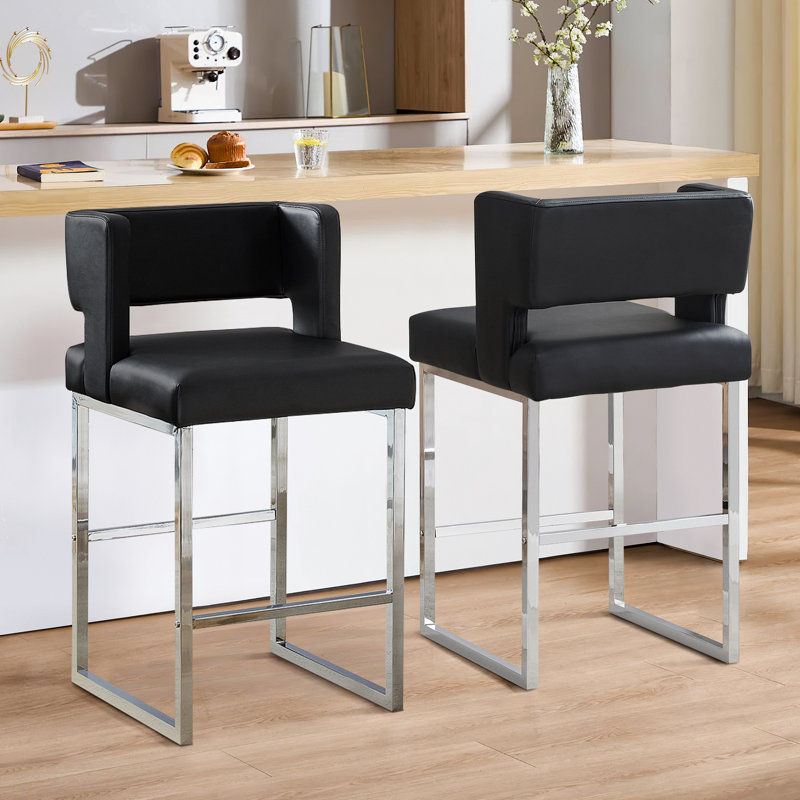 Tabouret de comptoir rembourré avec structure en métal (ensemble de 2), Argent argent, Noir