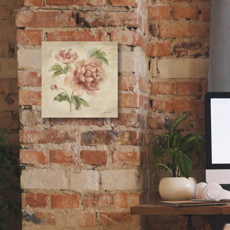 «Coral Rose On Antique Linen Light» par Cheri Blum, art mural sur toile, H 12 po x l 12 po x P 0,75 po