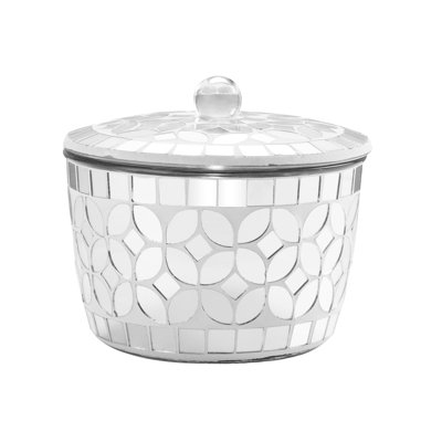 Bathroom Qtip Holder, Countertop Storage Organizer Canister Jar Qtip Dispenser Holder Mosaic Glass with Lid, (Silver)