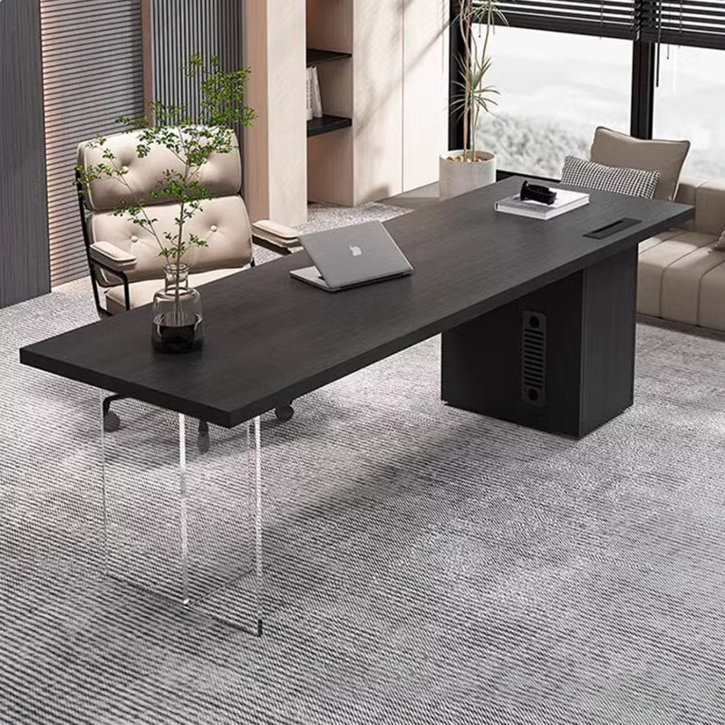 Modern and simple integrated desk and bookcase, Black, 29.53" H x 62.99" W x 27.56" D