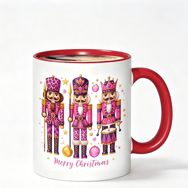 Ceramic Coffee Mug Featuring a Festive Cartoon Nutcracker Squad Logo, Perfect for Halloween Gifts Or Office Use.