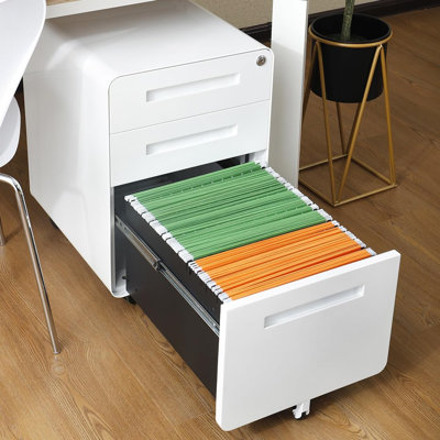 3-Drawer Locking Rolling File Cabinet, Mobile Office Storage with Wheels
