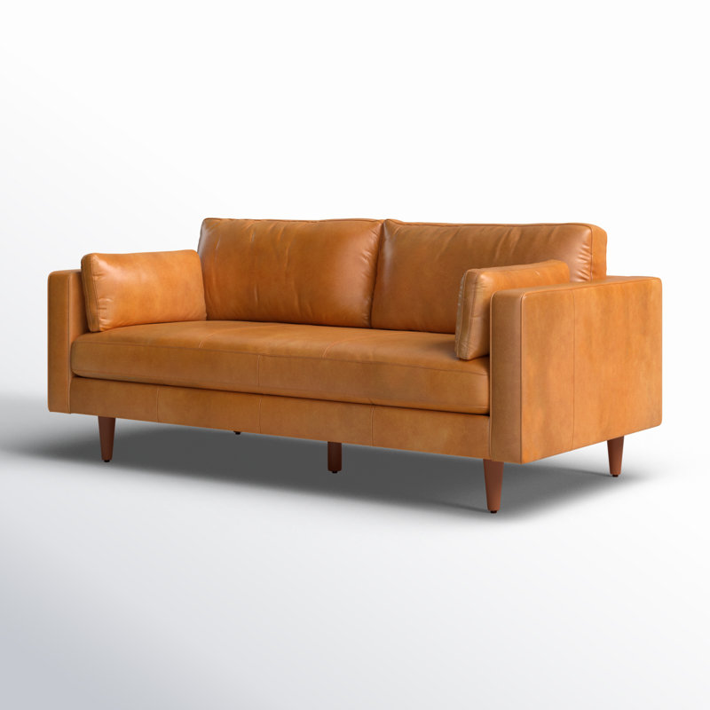 87.8" Genuine Leather Square Arm Sofa