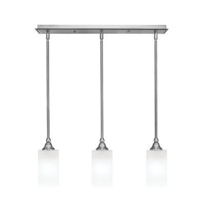 3 Light Stem Hung Linear Pendalier With 3.5" Square White Marble Glass