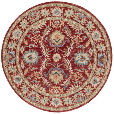 Ruzina Handtufted Wool Cotton Oriental Rug in Red/Green