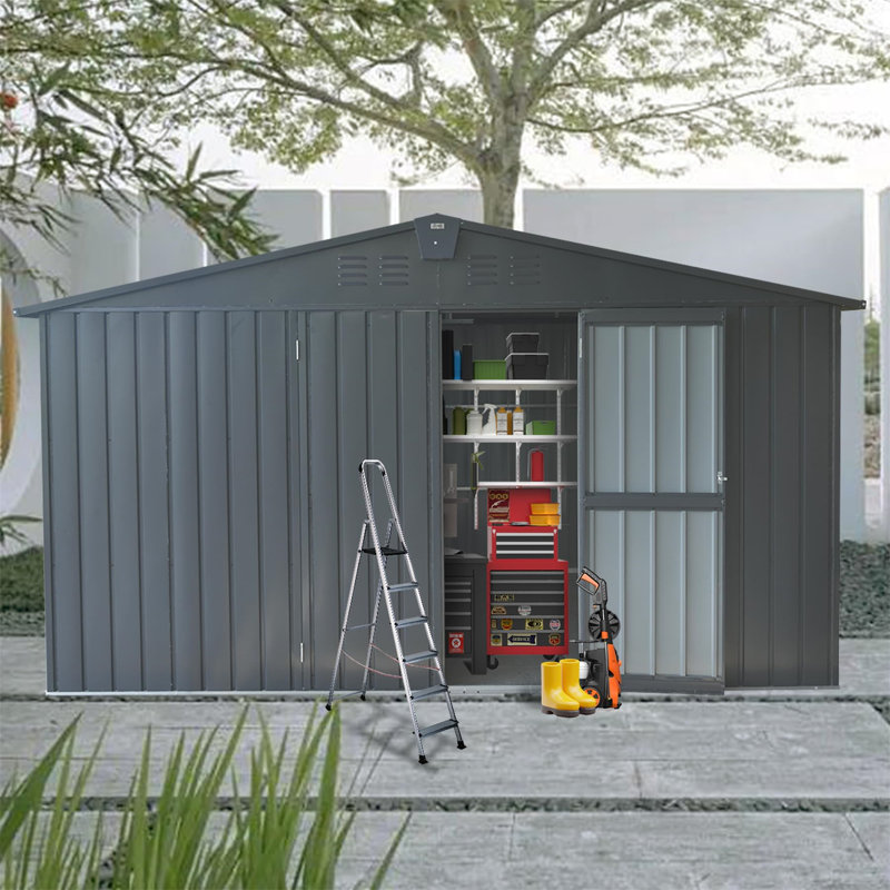 Remise de rangement arrière 11 pi x 12,5 pi avec structure en acier galvanisé et fenêtres, Gris foncé