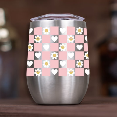 Heart Daisy Check Pattern 11 oz. Stainless Steel Wine Tumbler