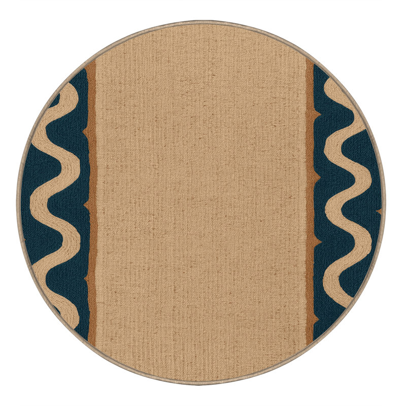 Washable Wave Borders Hawaiian Area Rug, Round 7'