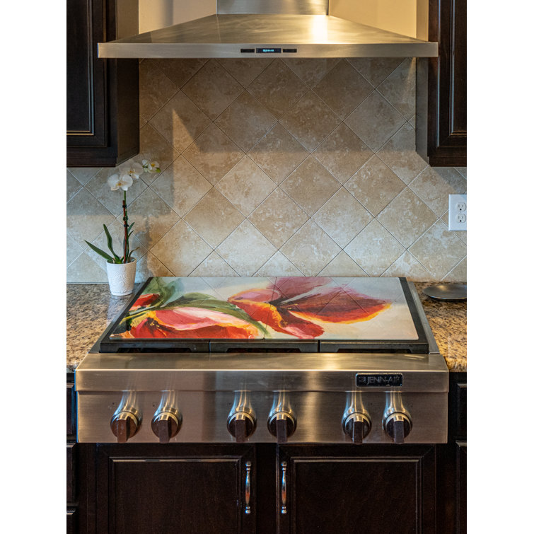Festive Fit Home Stove Top Cover- Gold and Teal Palms Noodle Board Glass  Gas and Induction Cook Top Cover