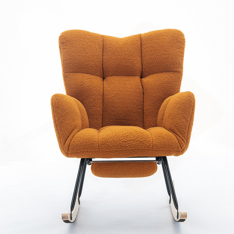 Chaise berçante en tissu avec repose-pieds Teddy, Caramel