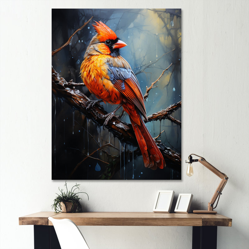 Animal écarlate Cardinal brillant - imprimé, H 20 po x l 12 po x P 1 po, Toile tendue