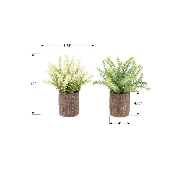 Plante artificielle, ensemble de 2, 12 po de hauteur, herbe de mûre, table, pots de ciment brun, contemporain, moderne