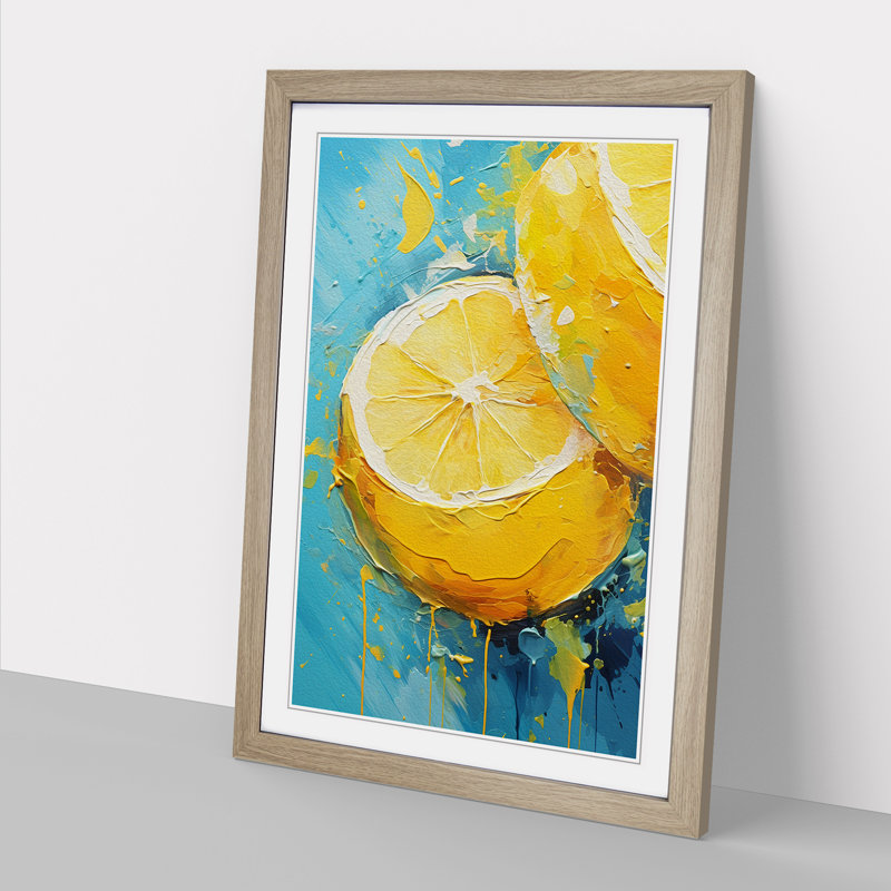 Lemon Fruit Gestural No.2 - Framed Print, 46cm H x 34cm W x 2cm D, Oak