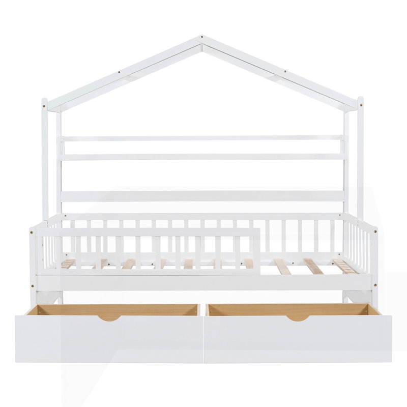 Lit en bois avec 2 tiroirs et tablette de rangement, Lit simple